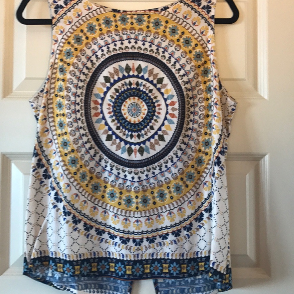 Mustard/blue/multi-colored sleeveless shell